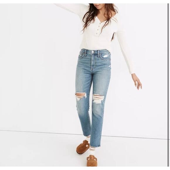 Madewell The Perfect Vintage Jean Distressed Tapered Leg In Denman Wash Size 24 - Picture 1 of 10